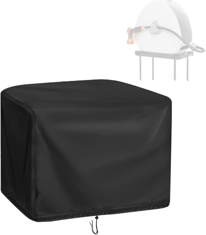 Hose Reel Cover,Waterproof Covers for Retractable Garden Hoses Reels,All Round Shield for Hose-Reel 1/2 Inch x 82FT (17.7x17.7x8.6in,Black)