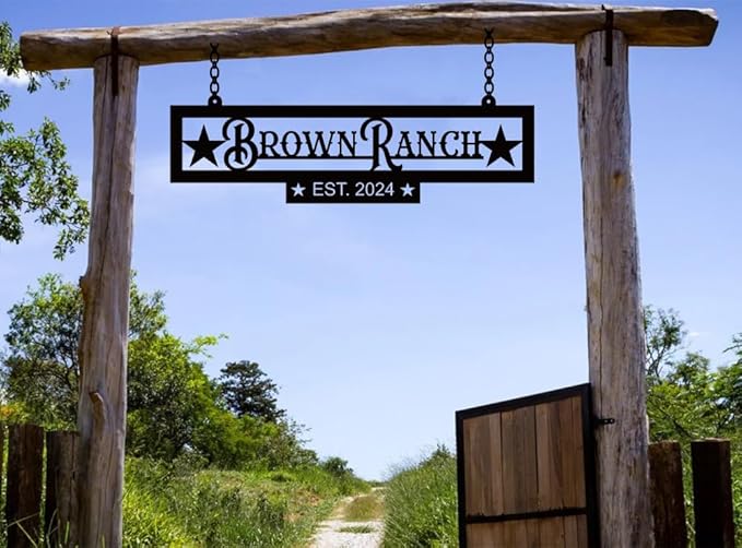 Custom Metal Family Name Farmhouse Sign, Last Name Sign for Farm, Ranch or Farm Signs Indoor Outdoor Personalized, Farmhouse Signs Wall Decor, Size selection: 12 inches to 80 inches.