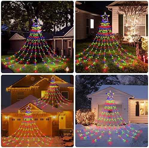 Outdoor Christmas Decorations 317 LEDs Christmas Lights with 9 Strands 11.9ft Waterfall Christmas Tree Lights, 8 Modes, Waterproof, Topper Star & Timer for Yard Patio Xmas Décor, Multicolor - Image 3