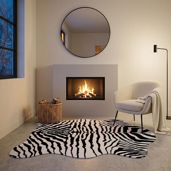 MustMat Zebra Print Rug,Modern Minimalist Area Rug 4'7''×5'3'' | Black & White Zebra Pattern. Fits Apartments, Offices. Complements Industrial & Rustic Decor, Suitable For Holiday Parties