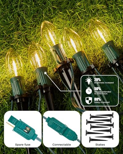 Christmas Pathway Lights Outdoor,51.4 Ft C9 Lights with 40 Warm White Bulbs - Image 7