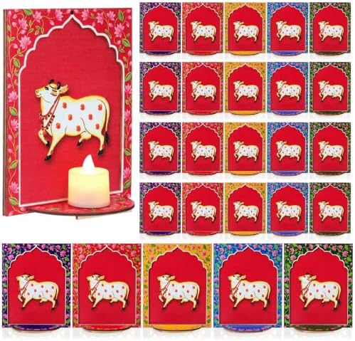 DoubleFill 30pcs Diwali Wooden Candle Holders for Wall Decor, Cow - Image 7