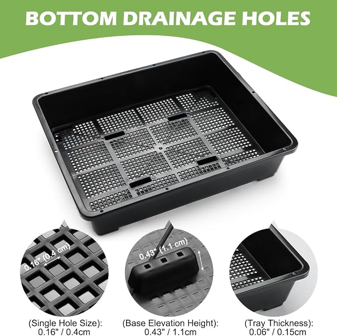 RooTrimmer 5 Pack Soil Blocking Trays with 2.8 inch (7CM) Square Nursery Pots 100pcs, Plastic Flat Plant Tray for Holding or Collecting Drainage Water, Seed Starter Tray for Seed Germination (Black)