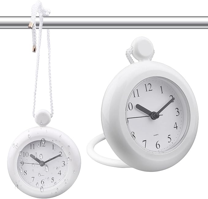 Waterproo-f Bathroom Shower Clock, Silent Analog Quartz Clock, Dual-Purpose Hanging Stand Shower Clock for Bathroom Kitchen, Easy Reading, 4.72 inch Round Size(Size:Type 1)