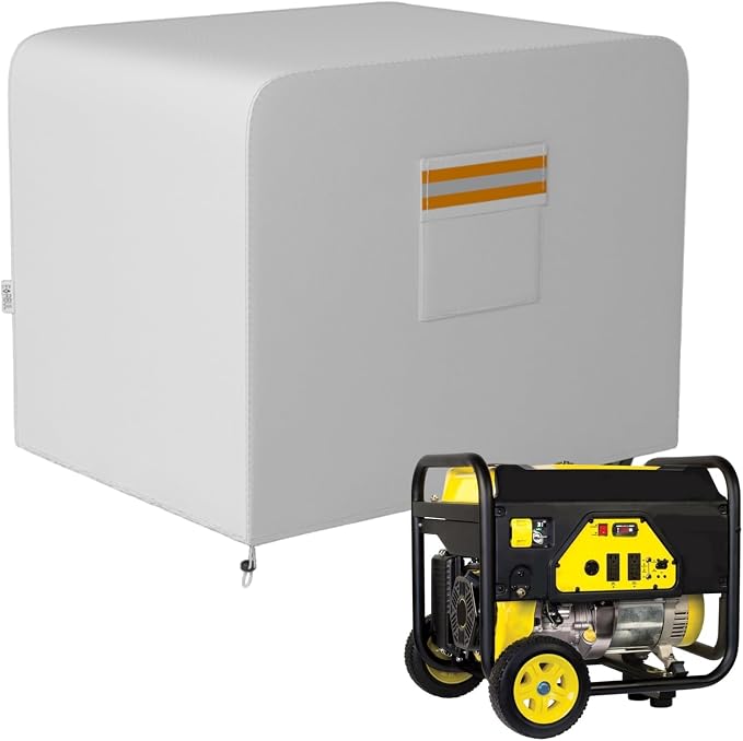 EVRBUL Generator Cover, 32”L x 24”W x 24”H Heavy Duty Waterproof 420D All-Weather Generator Cover with Storage Pocket Compatible with Most Generators 5000-10000 Watt (Gray)