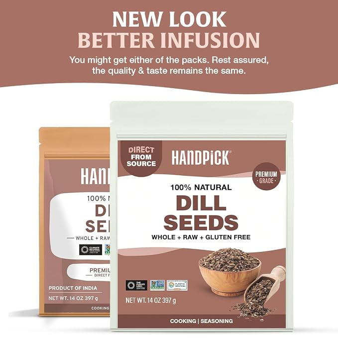 HANDPICK Dill Seeds (397g/14oz) Non GMO, Gluten Free, 100% Raw, Sourced from India, For Cooking, Drinks, Packed in Resealable Ziplock Pouch | For Pickling