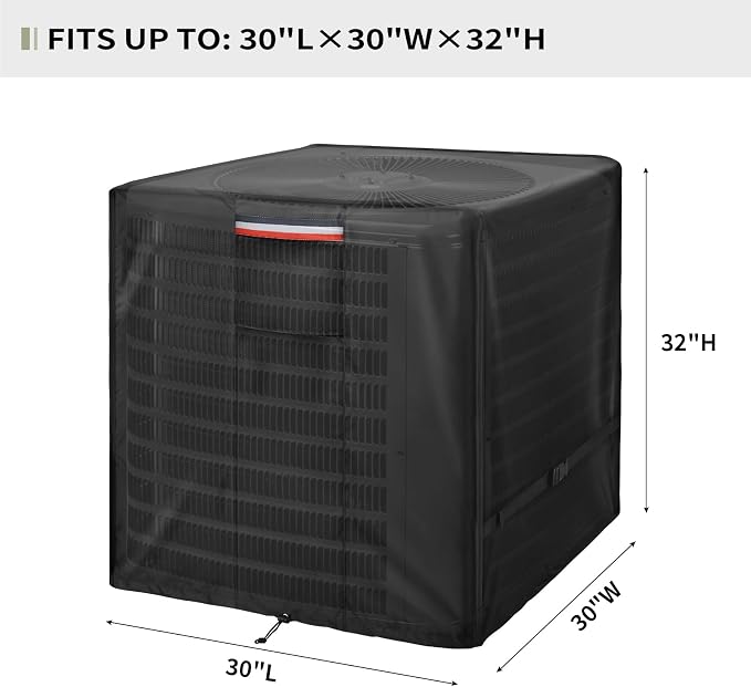 KylinLucky Air Conditioner Cover for Outside, 30 x 30 x 32 inches black | Heavy duty oxford, UV resistant, fits outside AC units, windproof straps, all-weather protection