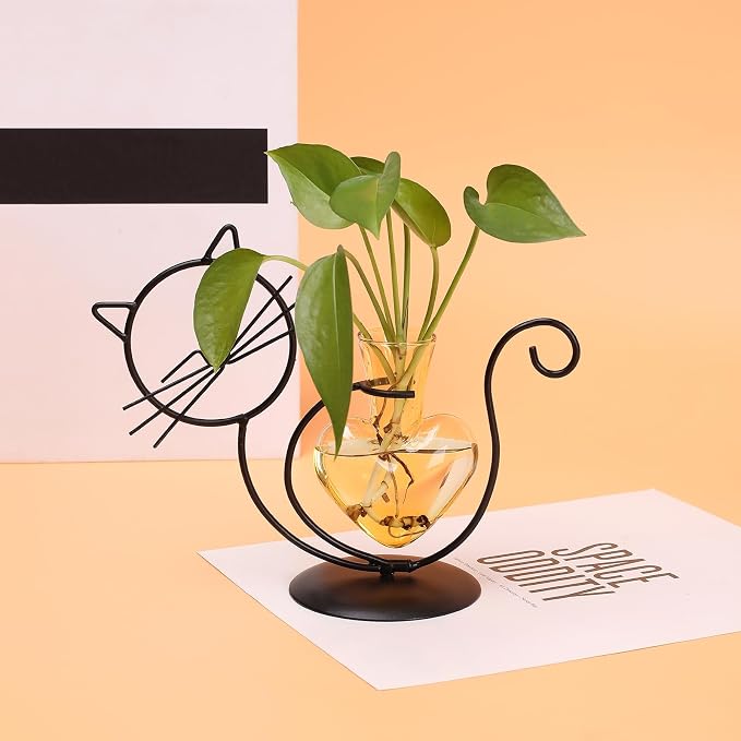 Plant Terrarium Plant Propagation Station Cat Lover Gifts for Women | Plant Lovers Home Office Decor Cat Desk Accessories