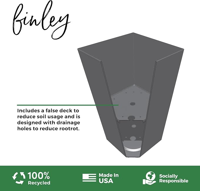 Bloem Finley 20" Tall Tapered Recycled Plastic Planter, Indoor/Outdoor, Peppercorn