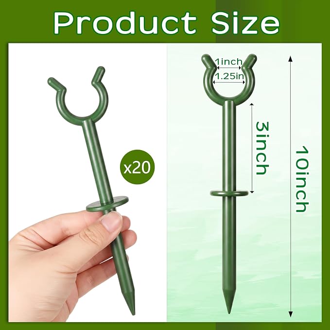 Taiyin 20 Pcs 1'' Garden Hose Holder Brackets Garden Guide Holder Decorative Outdoor Guide Stakes Support Spike Plant Tool to Keep off Lawn for Yard (Green)