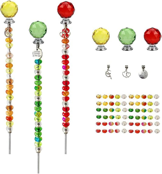 72Pcs Beaded Garden Stakes Kit - DIY Fairy Wand Garden Stake Beads Kit, Fairy Garden Accessories Outdoor for Different Festivals, Beadable Items Ball-(Red+Green+Yellow)