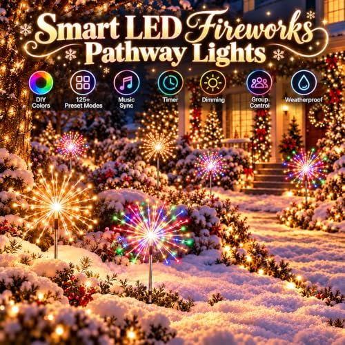3 Pack 234LEDs Smart RGB Christmas Fireworks Pathway Light with APP Control - Image 2