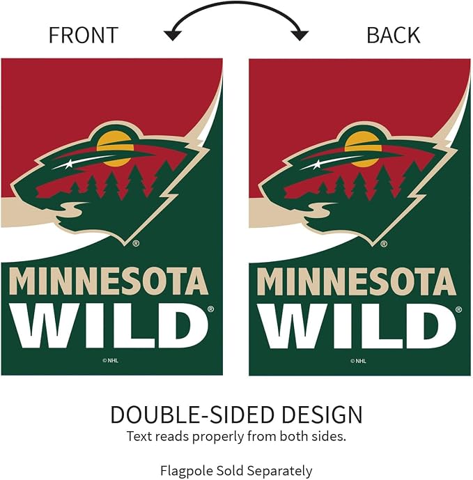 NHL Minnesota Wild House Flag, 28 x 44, Double Sided Garden Flags for Outside, Outdoor Flags & Banners for Gardens Patio, Indoor Wall Decor Flag for Room