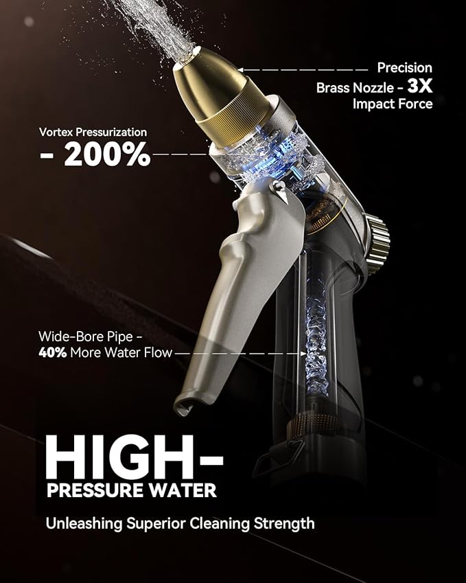 RAINPOINT Garden Hose Nozzle, 100% Heavy Duty Metal Hose Sprayer, High Pressure Water Hose Nozzle with Adjustable Spray Patterns and Flow Control for Watering Plants, Car Washing, Pet Washing, Gold