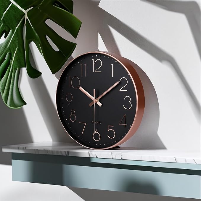 jomparis Rose Gold Wall Clock for Grils Womens Silent Non-Ticking Clock Decorative for Bedroom Office