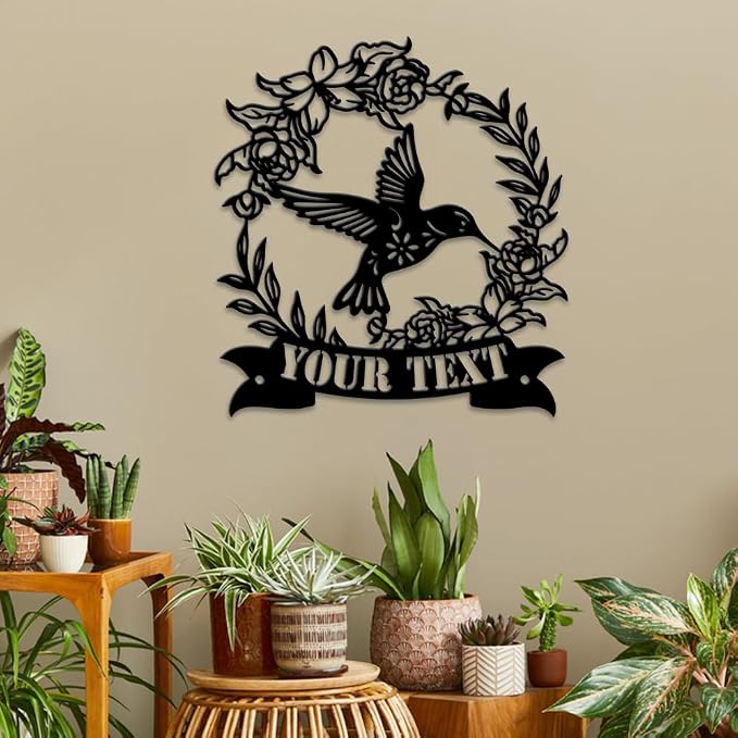 MeMate Personalized Garden Metal Signs Outdoor Décor, 8" - 24" Garden Signs Metal, Hummingbird Flowers Garden Signs to Personalize, Shed Shed Sign, Rustic Plaque