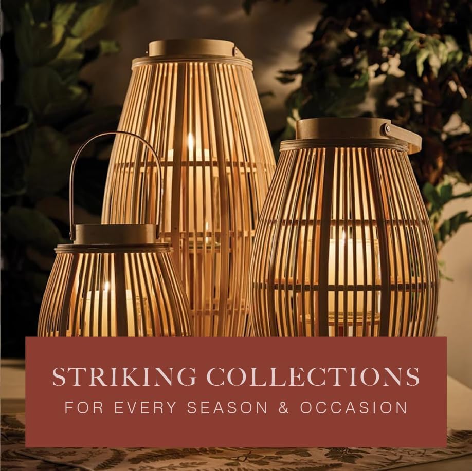 47th & Main Bamboo Hurricane Lantern with Handle Woven Natural Rattan Boho Hanging Candle Holder for Patio, Yard, Home Décor, Medium, Blonde - Image 4