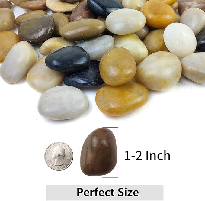 YISZM 10lbs Pebbles for Indoor Plants, 1-2 Inch Mixed Color High Polished River Rocks Outdoor Decorative Stones Vase Filler Fish Tank Aquariums Landscaping Garden Outdoor and Indoor DIY
