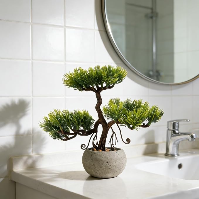 TOARTi Artificial Bonsai Tree Potted Plant with Pot, 10" Tall Small Fake Potted Faux Plant Desk Decor, Realistic Decorative Plants Indoor Shelf Decor for for Home Bedroom Bathroom Office Desk