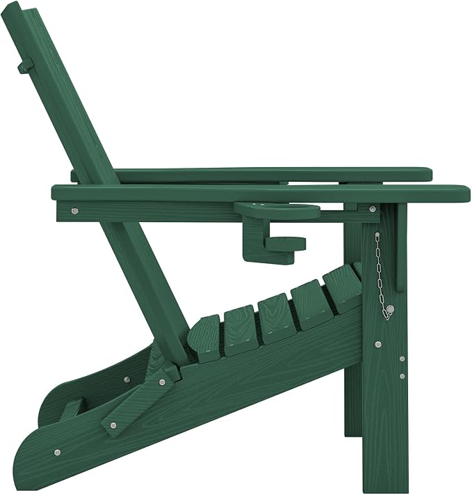 SERWALL Folding Adirondack Chair with Dual Cup Holders Set of 6, Modern Adirondack Chairs, HDPE All-Weather Fire Pit Chairs for Outdoor, Patio, Garden, Green