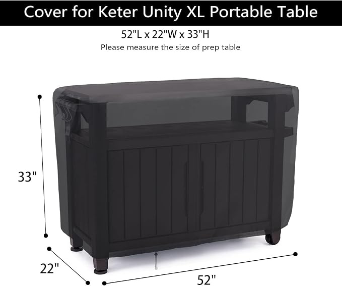 Patio Prep Table Cover for 52 Inch Keter Unity XL Portable Outdoor Table, Waterproof Outdoor Bar Table Covers, Outdoor Grill Cart Pizza Oven Table Cover - 52 x 22 x 33 Inch