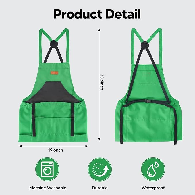 Gardening Apron,Harvest Apron with Multi-pocket for Men Women, Adjustable Cross-Back Straps, Garden Gifts for Mom,Dad
