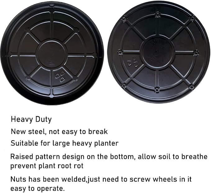 SIAMO 20" Heavy Duty Plant Caddy (570lbs Capacity)-Lockable Non-Scratch Swivel Casters Rolling Plant Stand Saucer for Large Ceramic Planters & Heavy Trees Indoor & Outdoor,Black,1-Pack