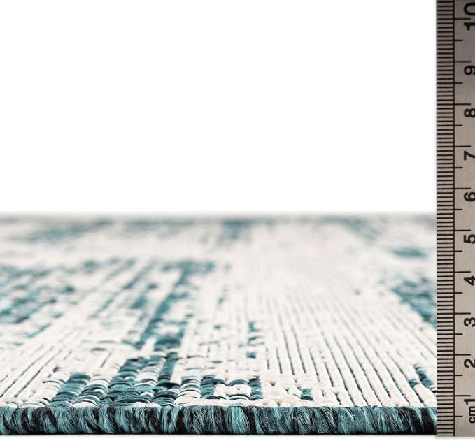 Unique Loom Outdoor Modern Collection Area Rug - Cartago (7' 10" x 11' Rectangle, Teal/ Ivory)