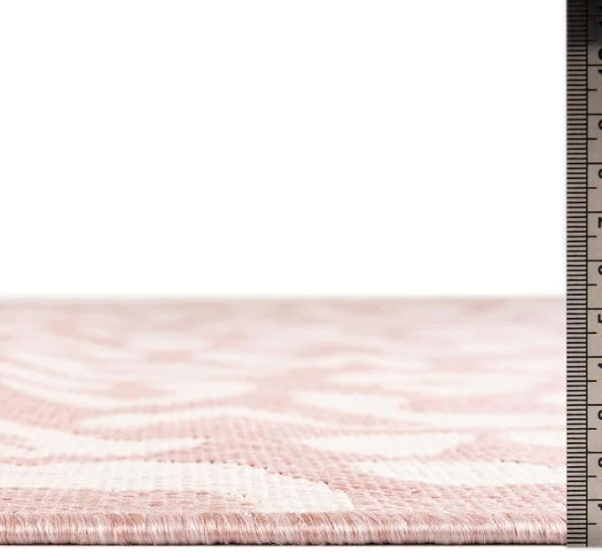 Unique Loom Outdoor Safari Collection Area Rug - Leopard (13' Round, Pink Ivory/ Ivory)