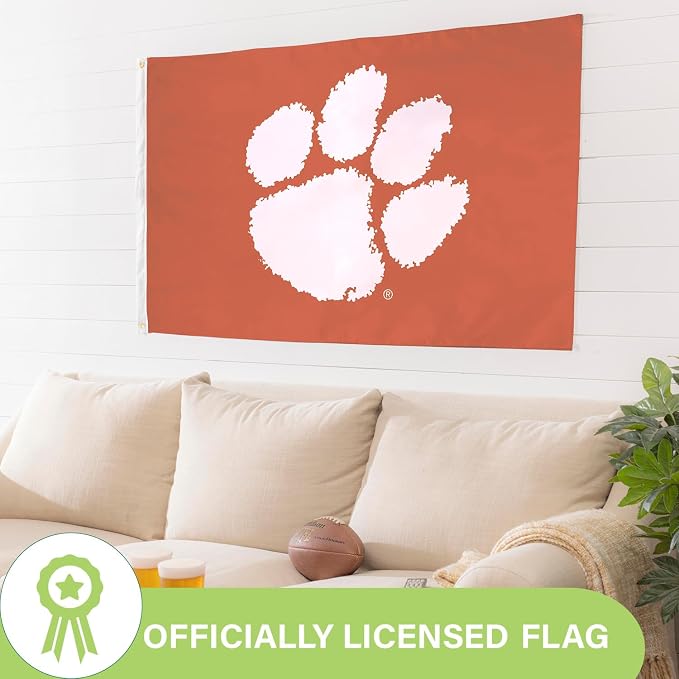 NCAA Clemson University Flag with Grommets, 3'x5' Clemson Tigers Outdoor College Flags & Banners for Garden Patio Indoor Wall Décor