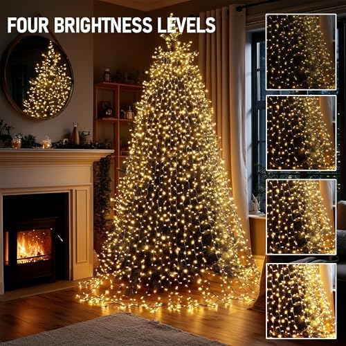 Christmas Tree Lights, 448 LED Christmas Waterfall Tree Topper Lights with 8 Lighting Modes & Remote, 8.2FT X 16 Lines String Light for Indoor Outdoor Yard Party Xmas Decoration, Warm White - Image 2