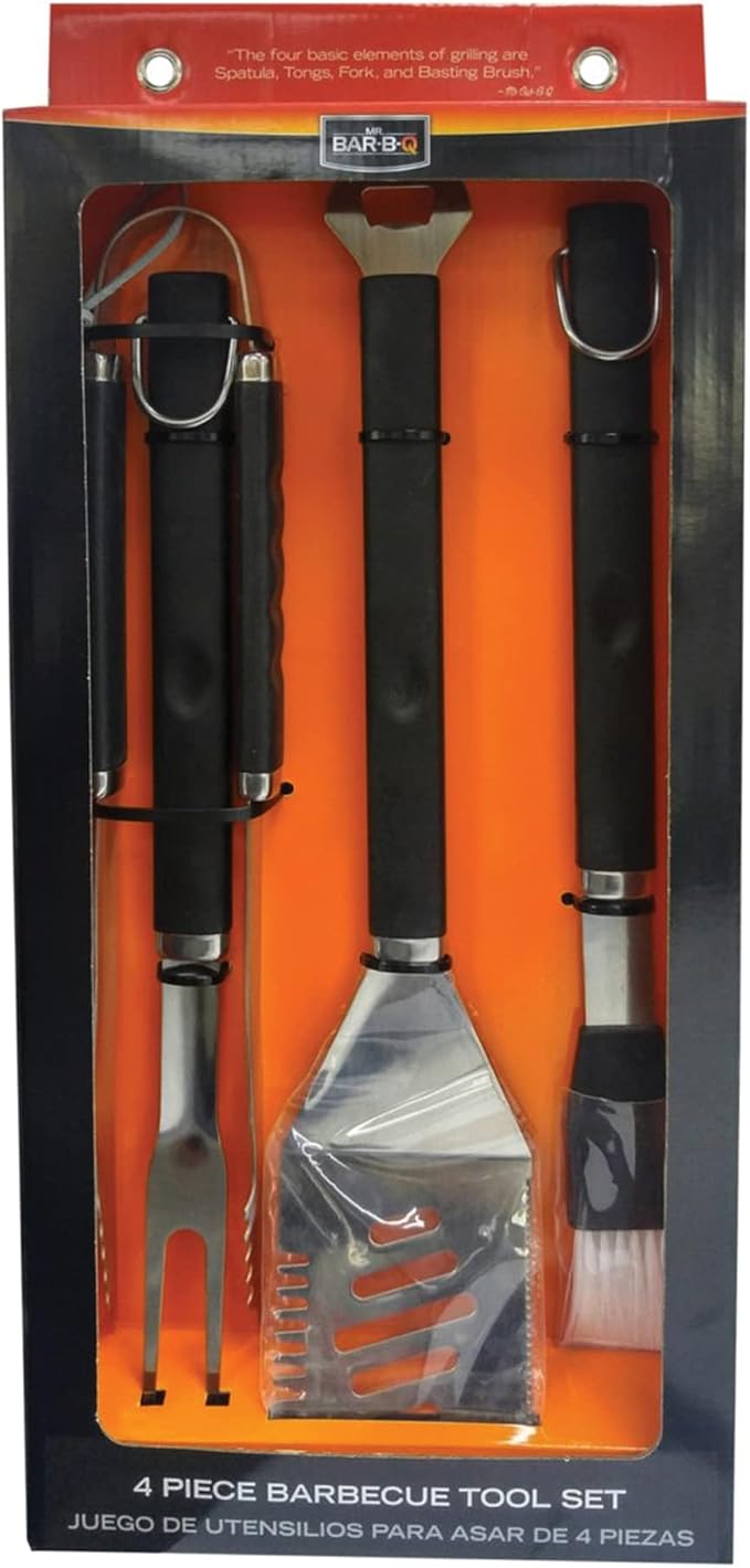 Mr. Bar-B-Q, Inc. 02466Y Plastic Finger Grip 4-Piece Tool Set, Black