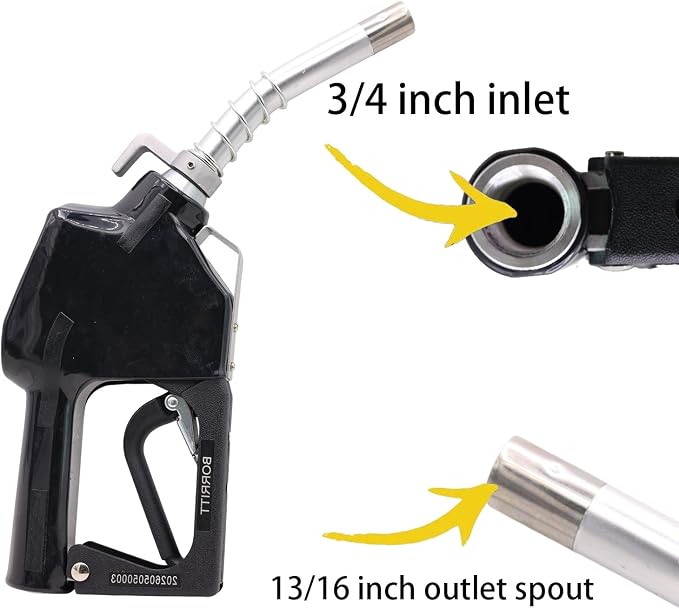 3/4" Inch NPT Black Fuel Nozzle,Automatic Shut Off Heavy Duty W/360° Hose Swivel Gas Fuel Transfer Pump Nozzle,304 13/16" Spout nozzle bushing,Copper Valve,Hook,16 gpm Flow Rate For Gas,Diesel
