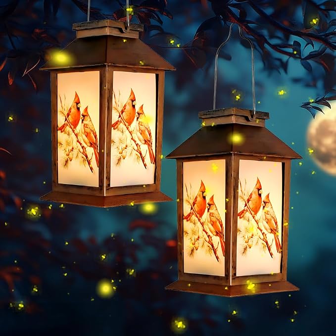 JOBOSI Solar Lantern Cardinals, Portable Decorative Gift, Solar Light, Gifts for Mom, Women, Grandma, Garden Yard Lawn Decoration, Christmas and New Year Gifts