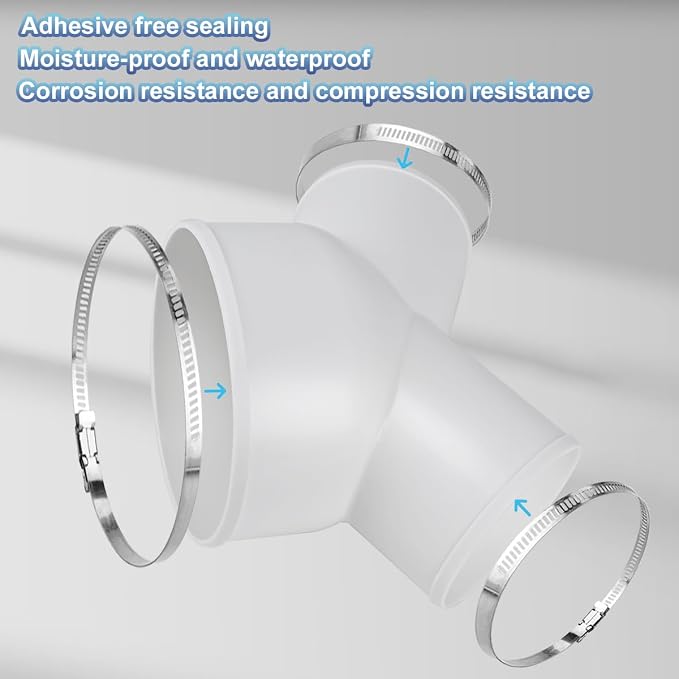 Enenes Duct Splitter Reducer 6-4-4 Inch Duct Connector for Dryer Vent Hose | Duct Splitter Reducer, 3 Way Duct Connector for Exhaust Fan Dryer Vent Hose With 3 Pieces Stainless Steel Hose Clamps