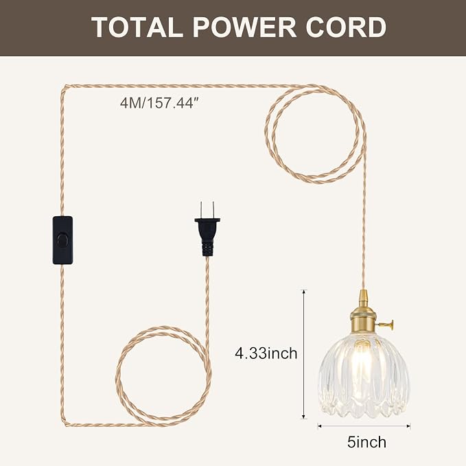 Hanging Grow Lights for Indoor Plants, 12W Full Spectrum 98+ CRI Grow Lamp, Dual CCT 3000K/4000K, Dual Switches, Pulley Height Adjustable, 13.12FT Cord, Petal Glass Plant Light for Indoor Flowers