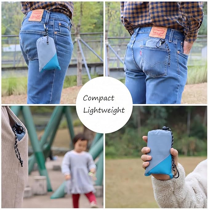 Orga'Neat Pocket Picnic Blanket, Beach Mat Waterproof Sandproof, Compact Lightweight Small Tarp for Camping, Hiking, Backpacking, Festival, Travel, Foldable in Bags (Grey/Blue, 55"x39")