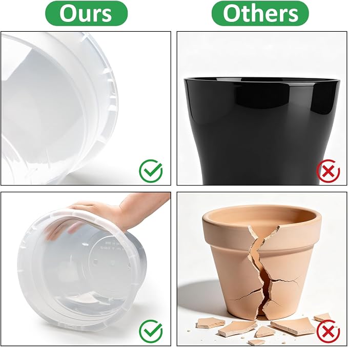RooTrimmer 8 Inch Clear Nursery Pots with Drainage Holes and Clear Saucers,Transparent Flower Planters for Indoor Outdoor Plants,Thick Plant Pots for Herbs Succulents (10 Pack)
