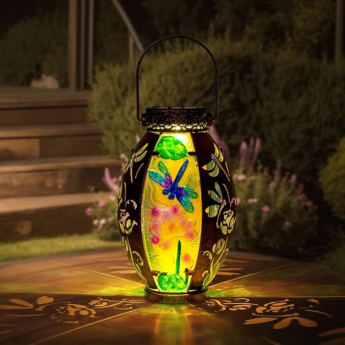 STARSOUL Solar Lantern Outdoor Waterproof, Hanging Solar Lantern for Patio Garden Yard Decor, Dragonfly Garden Decor, Dragonfly Gift for Women