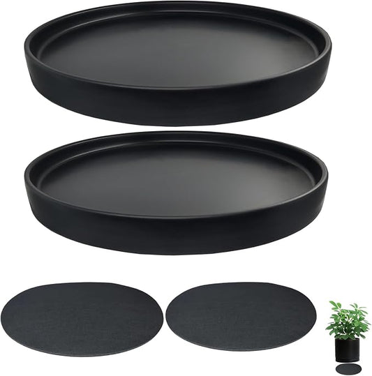 Yukfona Ceramic Plant Saucer Tray 2 Pcs 12 Inch Black, 12.5" OD x11.9 ID x1.6 Deep| Fits Flower pots Bottom≤ 11.9", Heavy Duty Glazed Round Planter Drip with Catch Basin for Indoor Outdoor Plants