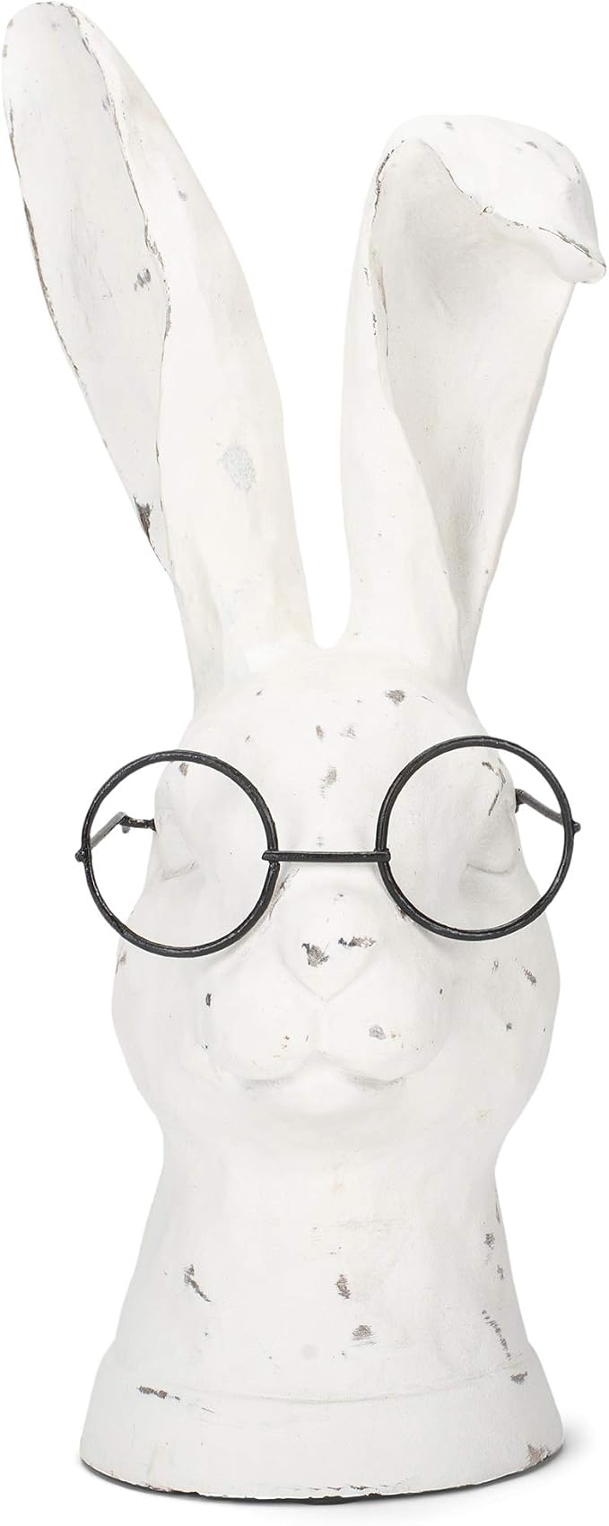 Raz Distressed Rabbit Floppy Ears Round Glasses 11 inch Resin Stone Decorative Figurine