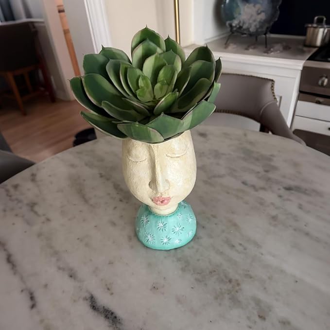 DiliComing Resin Face Planters Pots Head - 8 Inch Indoor and Outdoor Pot with Drainage Hole for Succulents Plants Home Garden Decor Unique Girl Sculpture Plant Pot
