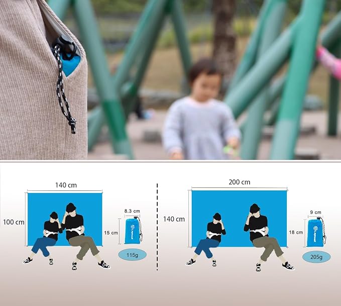 Outdoor Pocket Blanket, 55"x79" Waterproof Foldable Compact Small Picnic Blanket, Ultralight Tarp for Camping, Festival, Beach, Hiking, Backpacking, Travel, Stakes Included (Sky Blue)