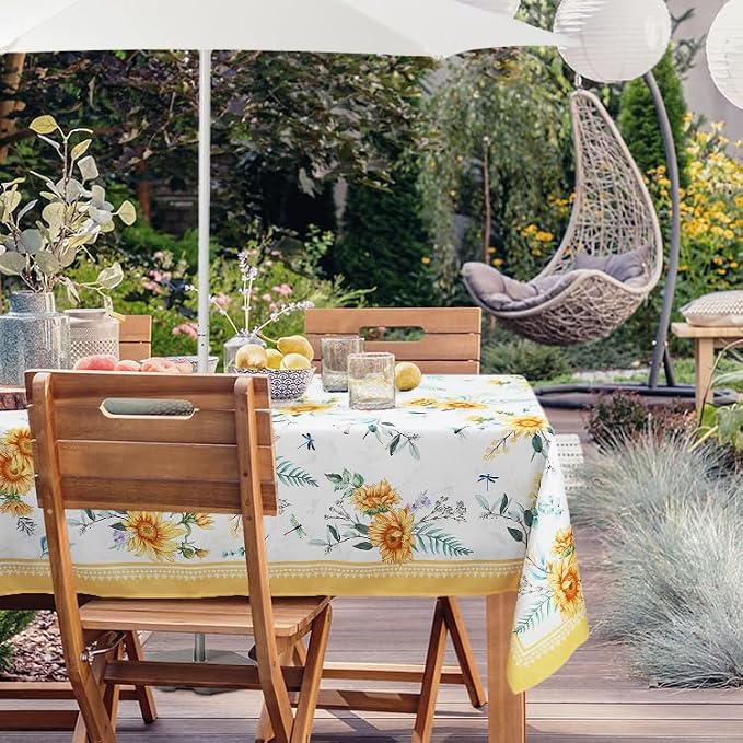 Outdoor Tablecloth with Umbrella Hole Lemon Print Outdoor Table Cover, Windproof & Easy Install Patio Tablecloth for Picnic, Garden, Backyard & Summer Parties 60 x 102 in