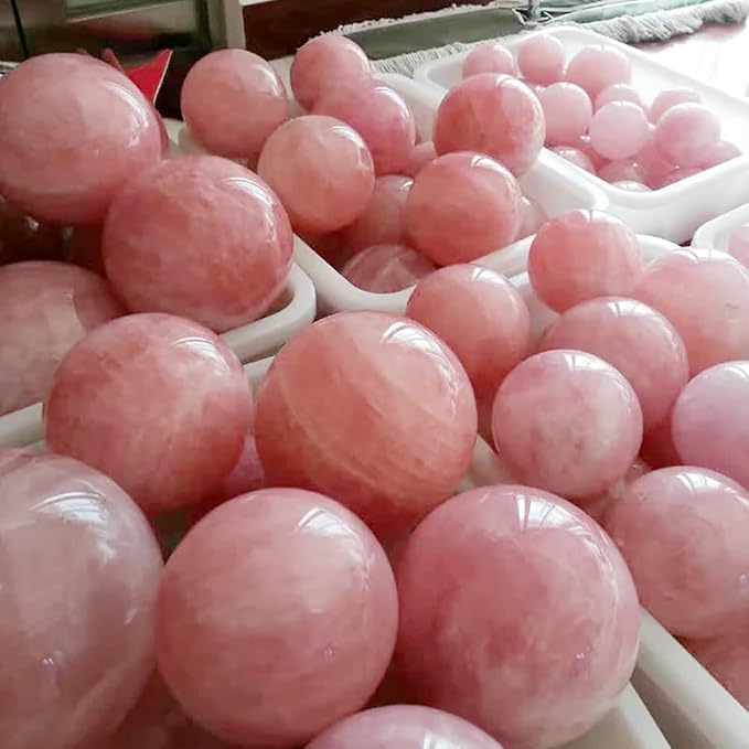 2.4-2.8 inch Natural Rose Quartz Crystal Ball with Stand, Polished Pink Quartz Divination Sphere, Reiki Healing Gemstone Ball, Home Desktop Decor Ornament