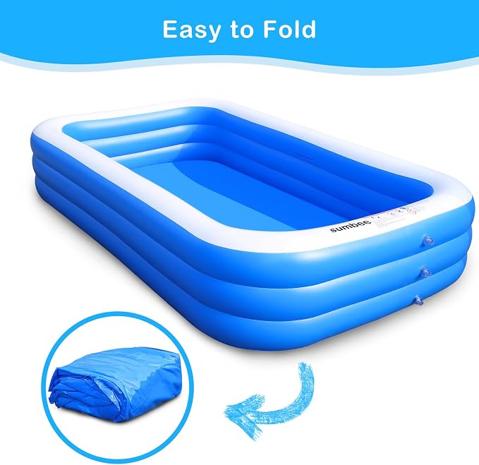 Sumbee Inflatable Pool for Kids and Adults, 120" x 72" x 22" Oversized Thickened Blow Up Family Swimming Pool for Outdoor Patio Backyard Garden Deck Summer Party Full Size Blue