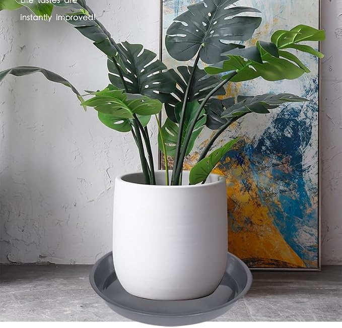 VUWEZ 6 Pack of Plant Saucer 14 Inch (12 Inch Base), 14 Inch Plant Saucer, Plastic Plant Trays for Pots, Plant Saucers for Indoors Round, Planter Tray for Planter 11"/12"/13" (14", Gray)