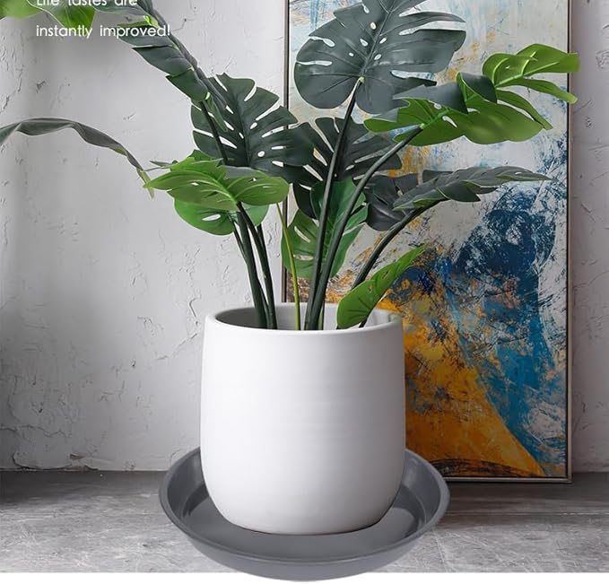 VUWEZ 6 Pack of 20 inch Plant Saucer (18 Inch Base), Plant Tray 20 Inch Round, Plant Saucers for Indoors, Plant Trays for Pots, Flower Pot Saucers, Pot Saucers for Planter 16-21" (20", Gray)