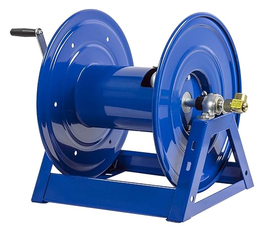 Coxreels 1125-4-325 Hand Crank Steel Hose Reel, 1125 Series - ½" x 325', 3,000 PSI - Heavy Duty All Welded Steel A Frame - Adjustable Tension Break – Made in The USA, Blue