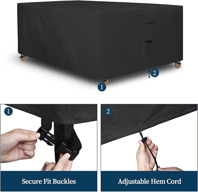 Easy-Going Rectangle Patio Furniture Cover Waterproof Outdoor Dining Table and Chair Cover Anti-UV Outside Sectional Sofa Set Covers (126"L x 63"W x 28"H, Black)